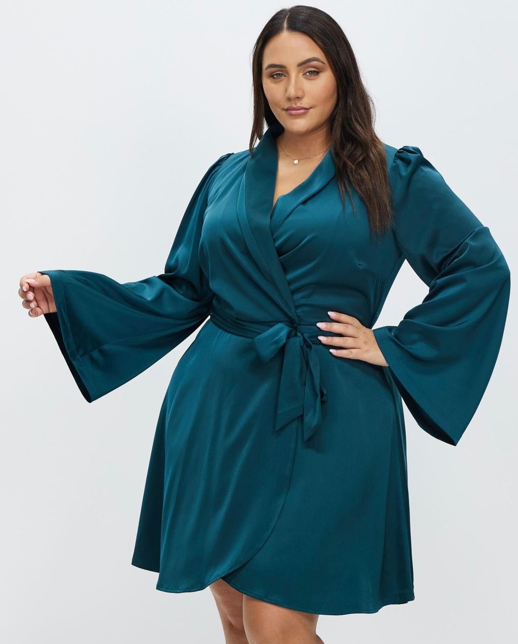 Birdie Wrap Front Mini Dress in Teal photo 3