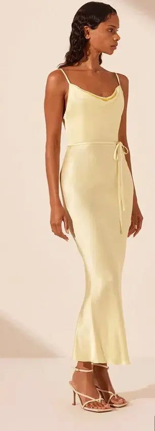 La Lune Bias Cowl Midi Dress Lemon Size 10 photo 3