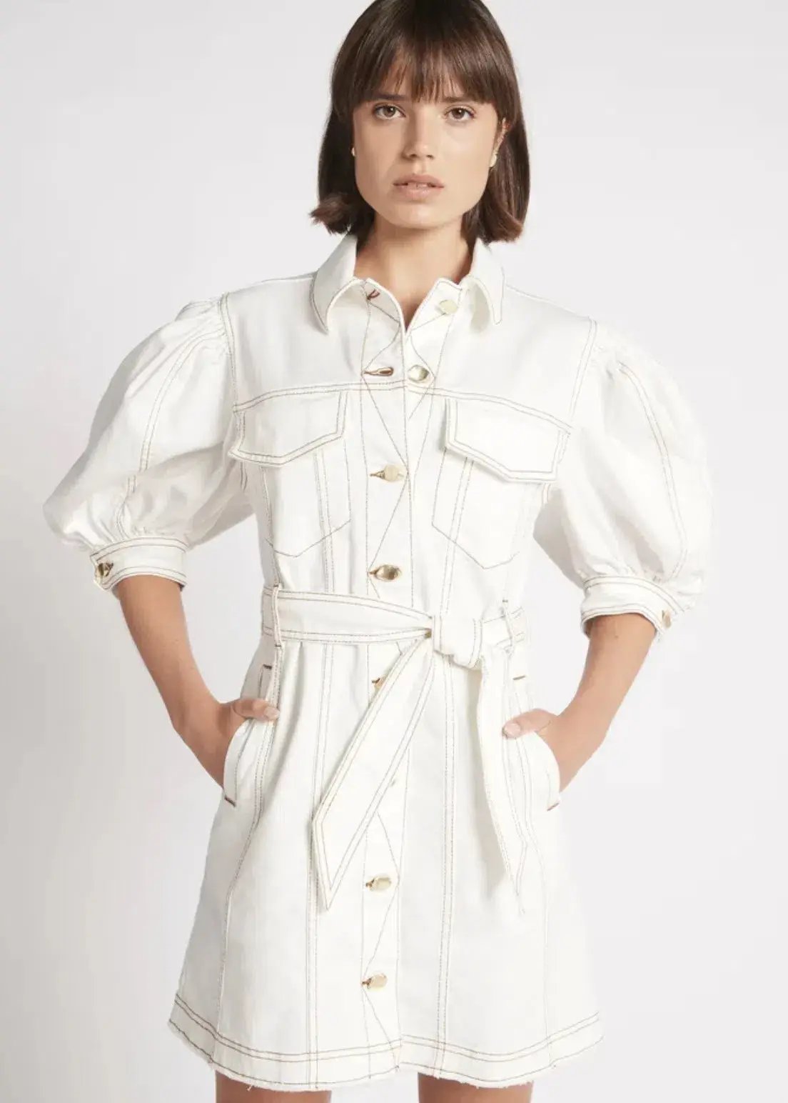 Aje Tori Denim Stitch Dress White Size 8 photo 2