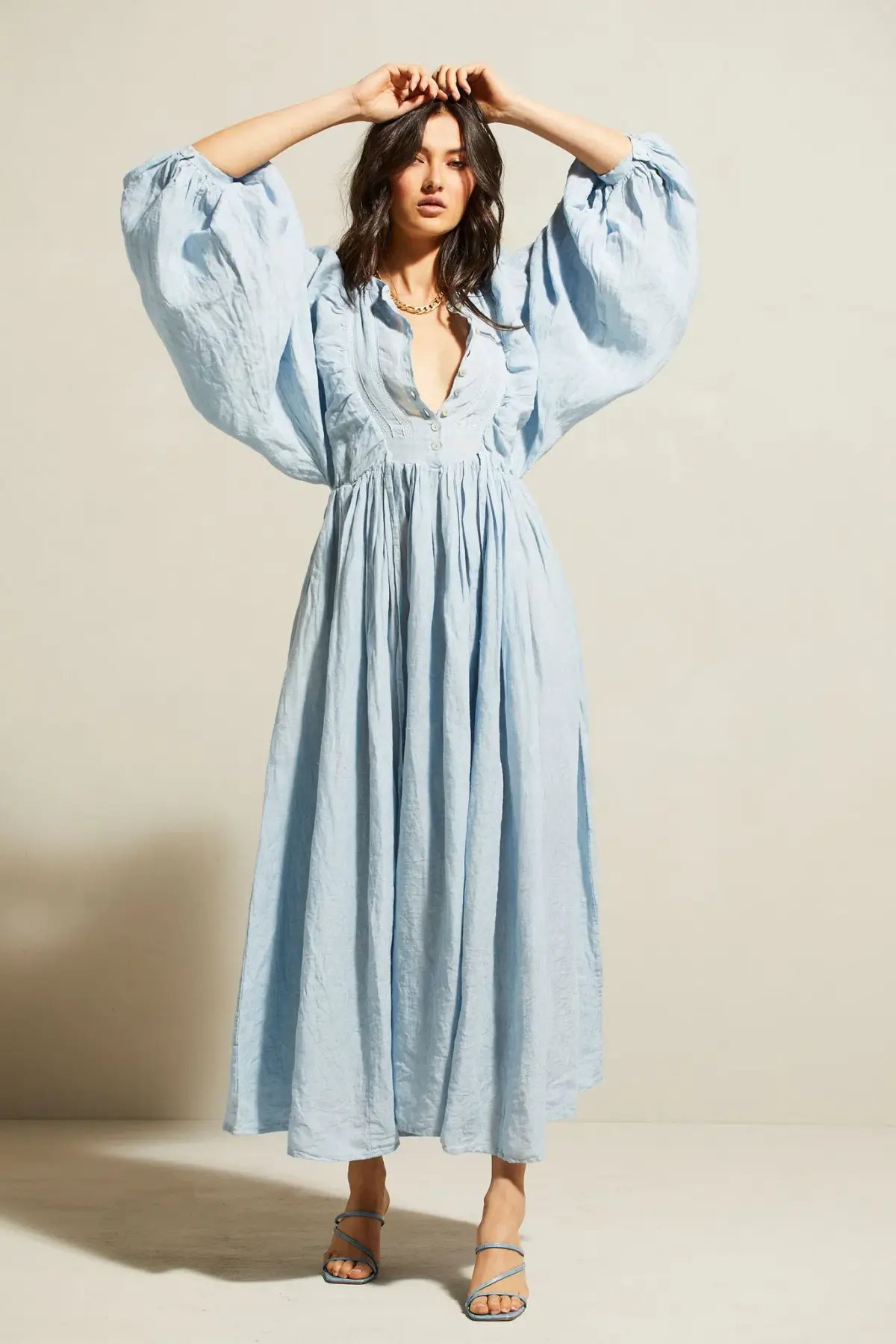 Kinga Csilla Mascali Linen Dress Blue Size 8 photo 2