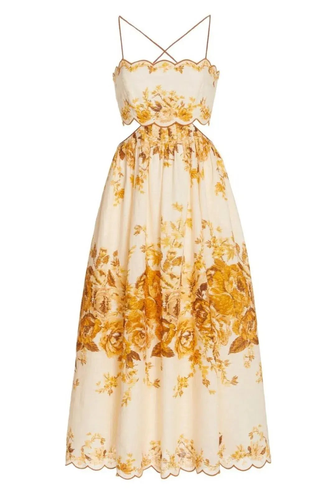 Zimmermann Aliane Scallop Midi Dress in Amber Floral Size 0P / AU 4 - 6 photo 5