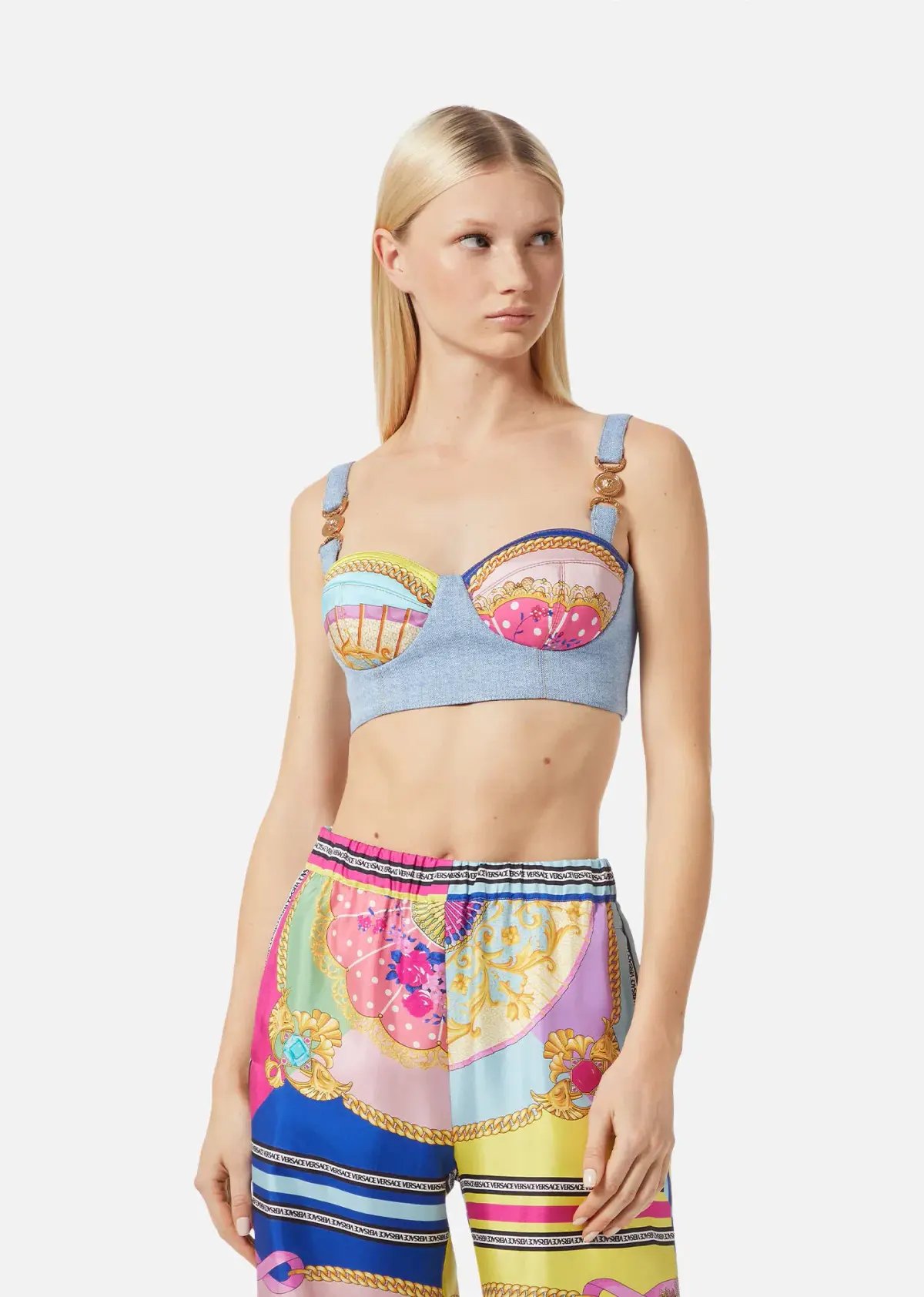 Versace Ventagli Denim Bralette Top Blue Size AU 8 photo 3