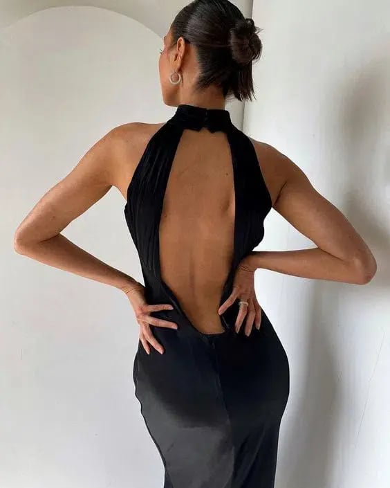 Meshki Claire Satin Drape Back Maxi Dress Black Size S / AU 8 photo 5