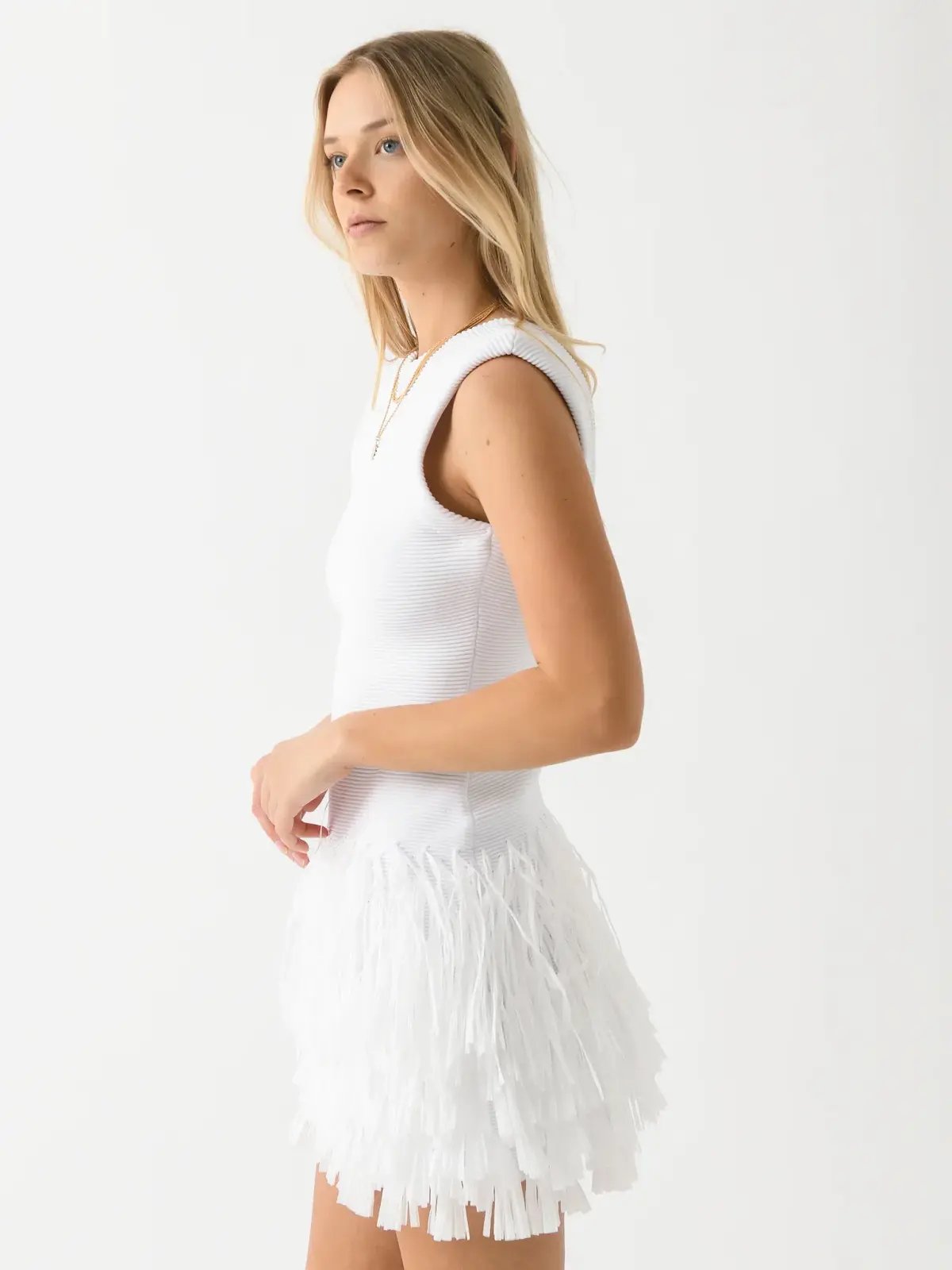 AJE Rushes Raffia Knit Mini Dress White Size AU 8 photo 3