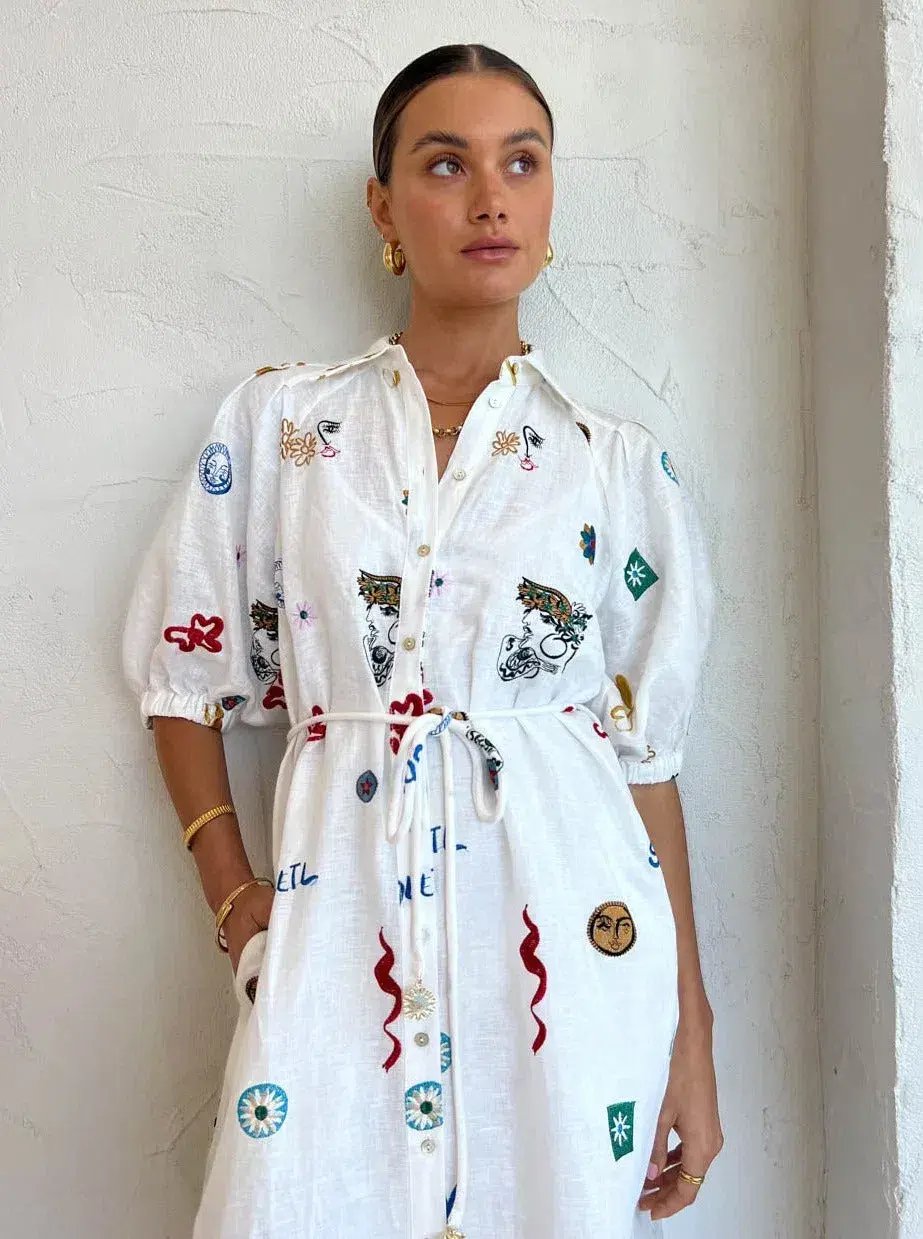 Alemais Soleil Embroidered Midi Shirt Dress Print Size 10 photo 4
