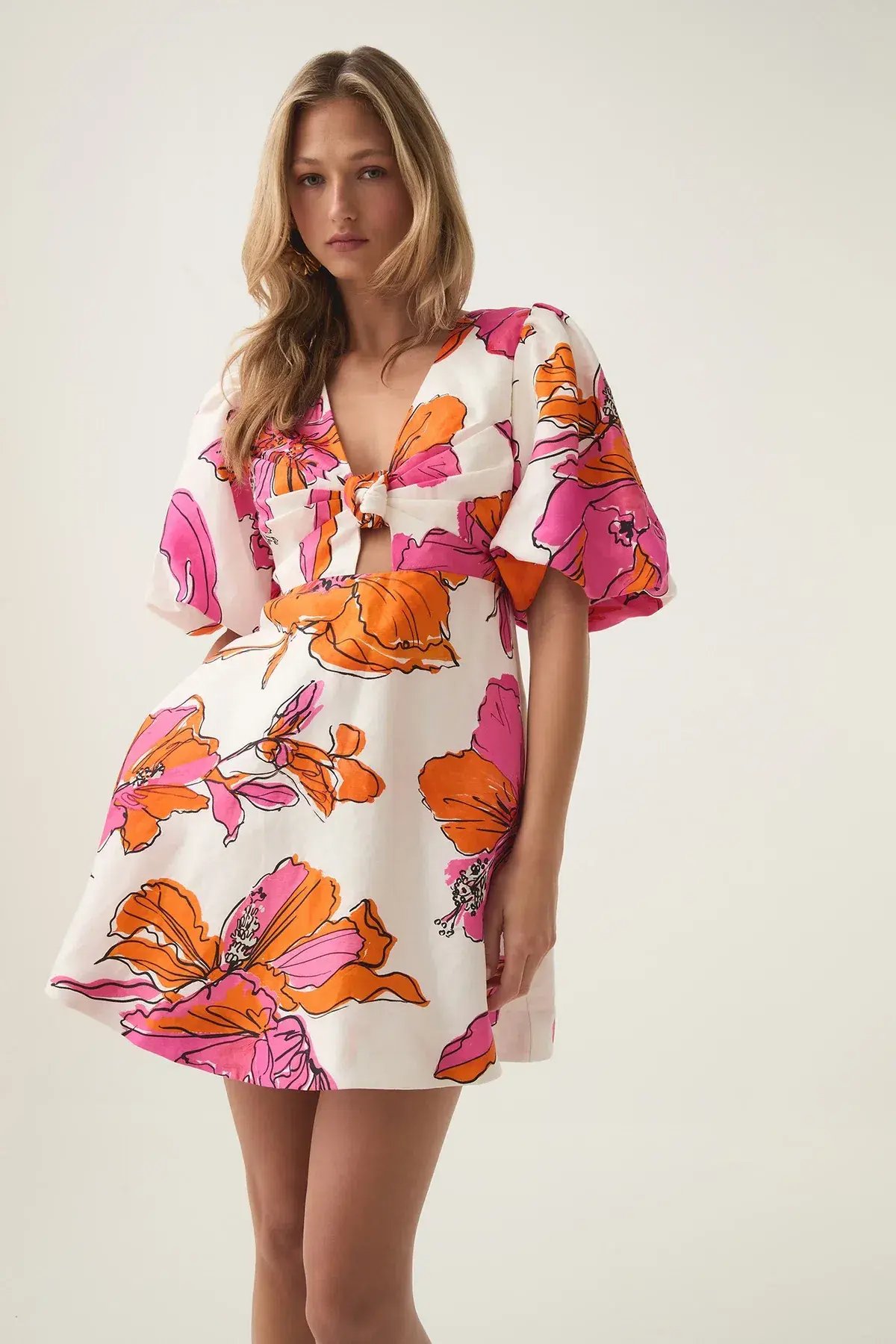 Aje Overflow Knotted Mini Dress Floral Pink Size 6 photo 2