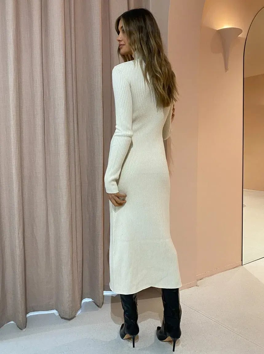 Camilla and Marc Gray Rib Knit Dress Cream Size 8 photo 3