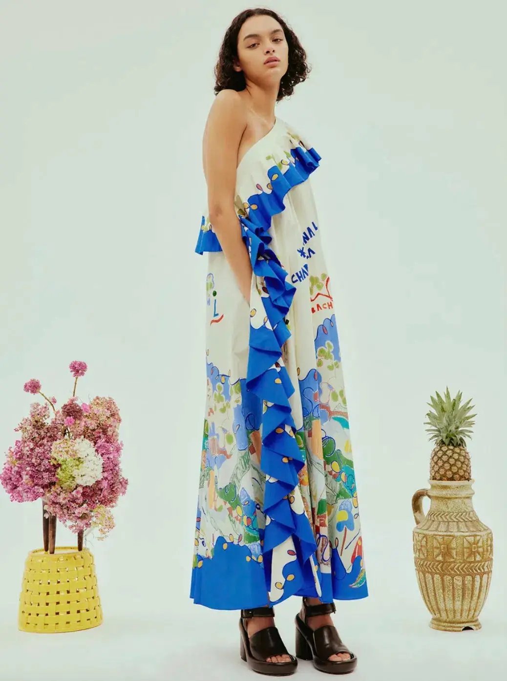 Alemais Nadia One Shoulder Ruffle Midi Dress Multi Size AU 16 photo 2