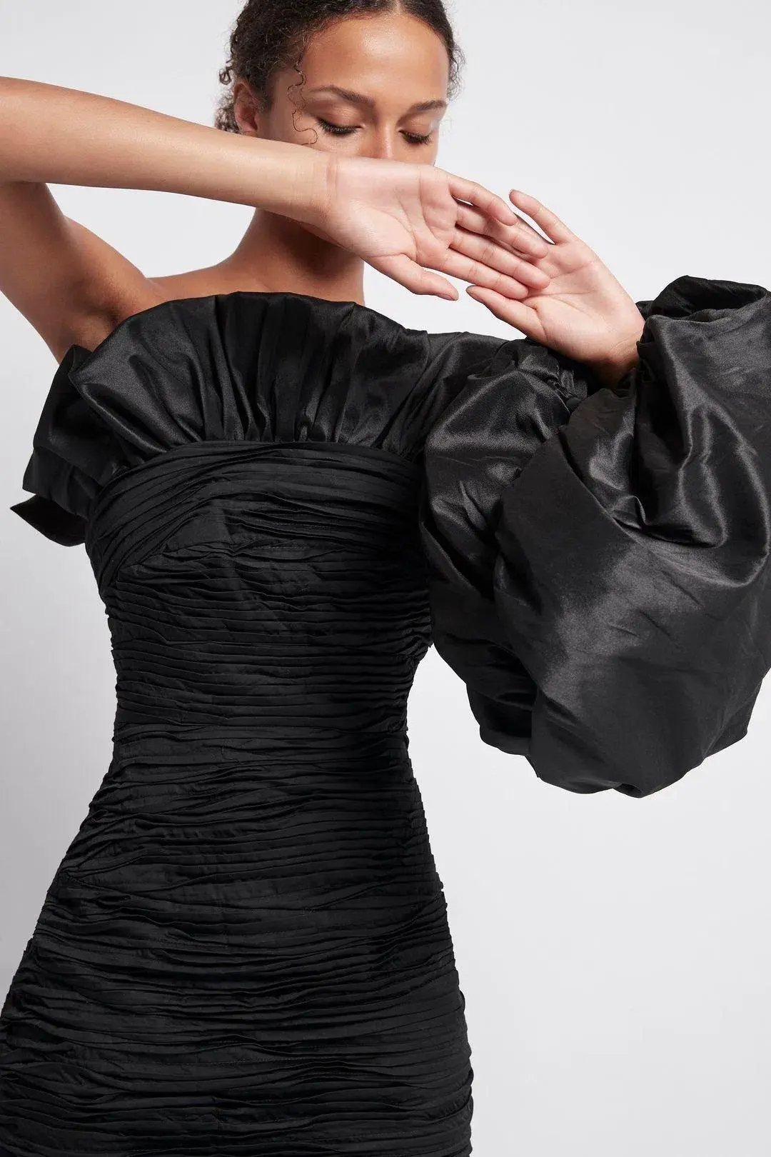 Aje Allegro Tucked Puff Dress Black Size 8 photo 4