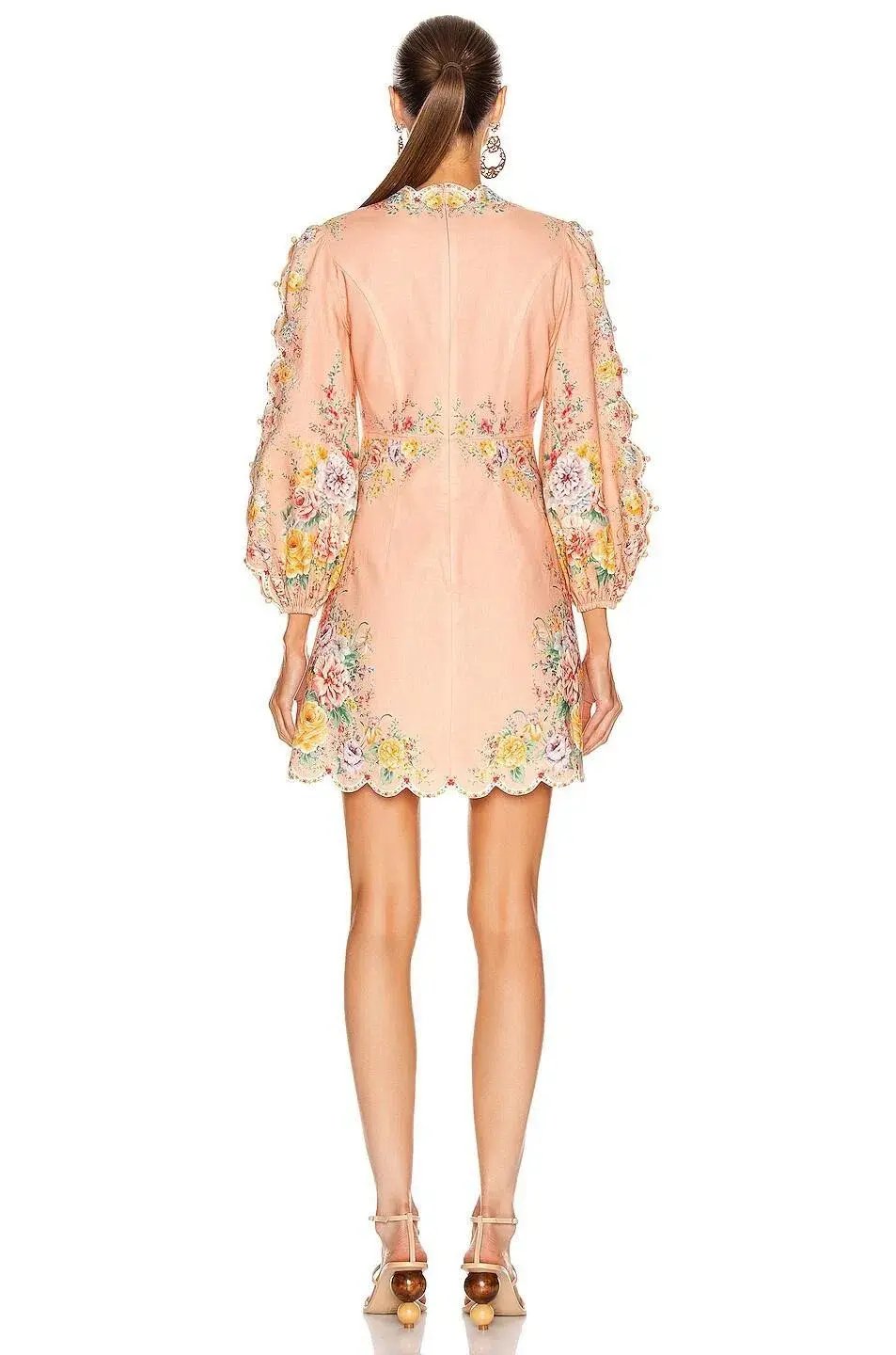 Zimmermann The Zinnia Scallop Mini Dress in Coral Floral Peach Size AU 8 photo 2