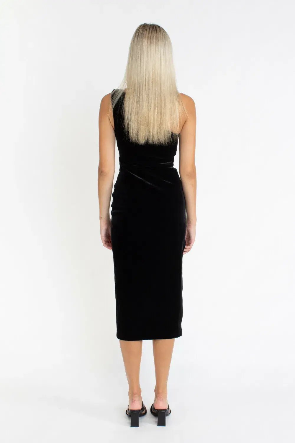 Bec & Bridge Oliviane Velvet Asymmetric Midi Dress Black Size 10 photo 3