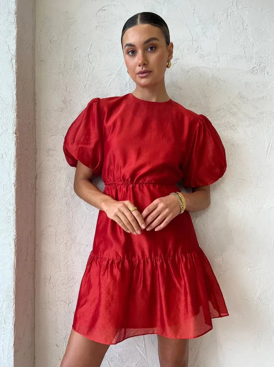 Sir the Label Lucelia Puff Sleeve Mini Dress Red Size 2 / Au 10 photo 2