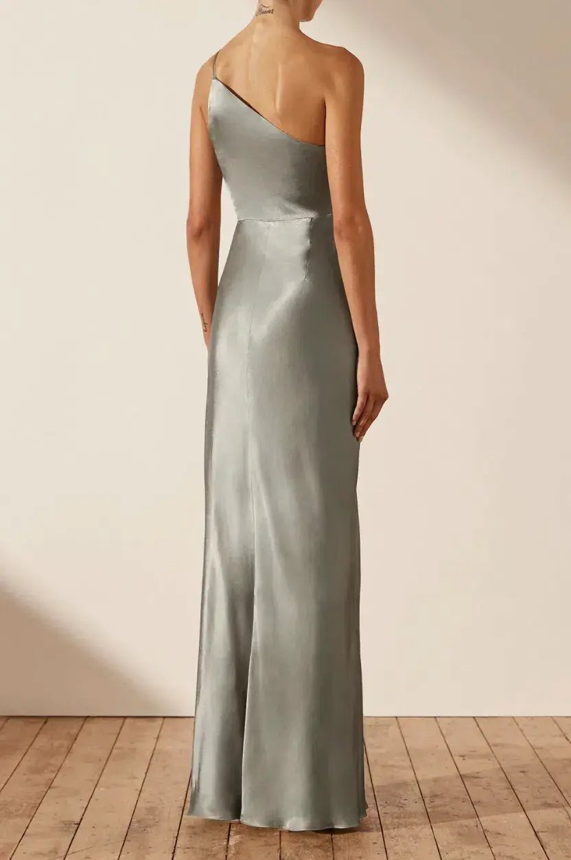Shona Joy La Lune Asymmetrical Gathered Maxi Dress Sage Size 10 photo 3
