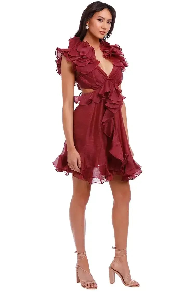 Zimmermann Ladybeetle Ruffle Mini Burgundy Size 10 AU photo 2