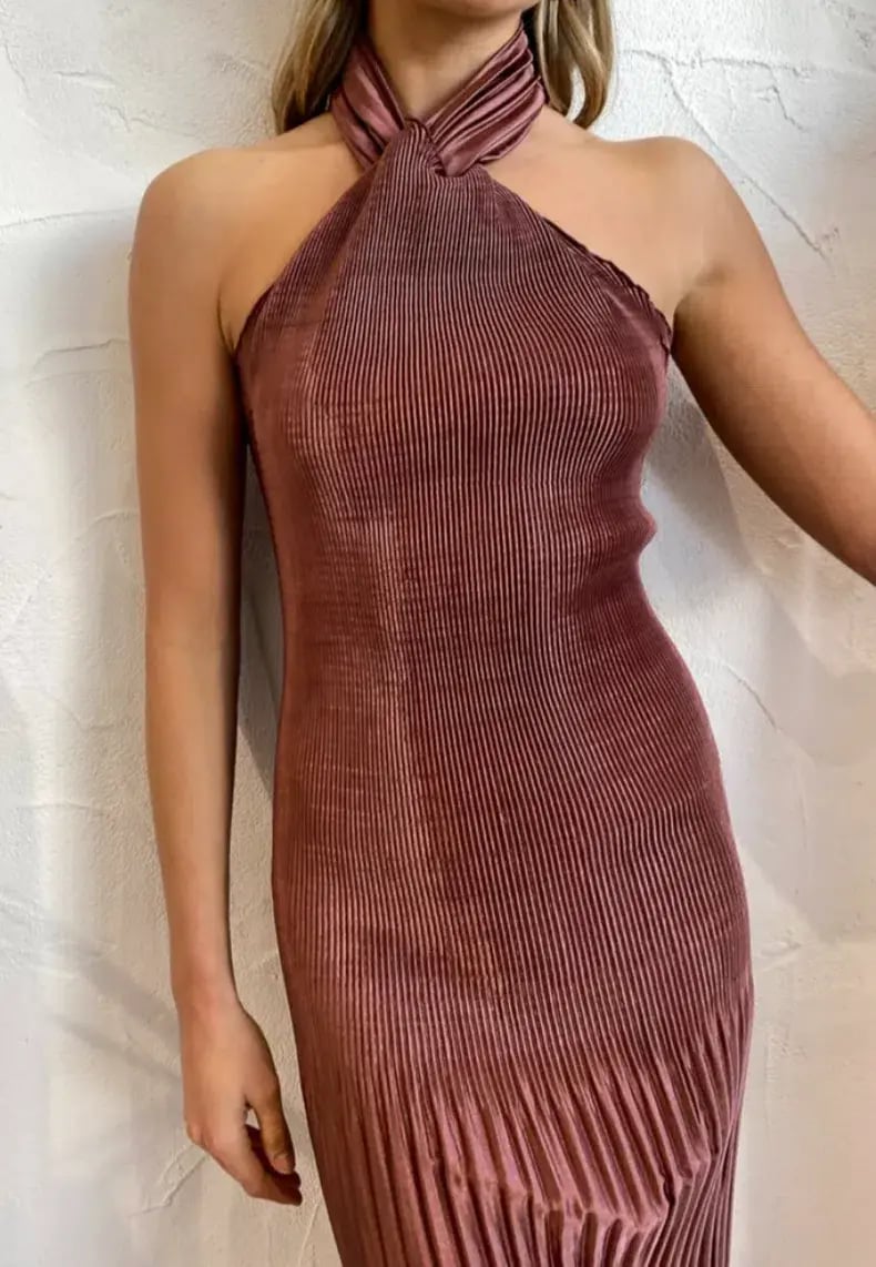 L'Idee Soiree Pleated Halter Dress in Chocolate Size 10 photo 5