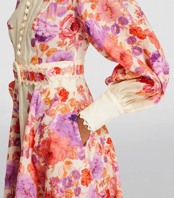 Zimmermann Raie Billow Sleeve Midi Dress Red/Purple Floral Size 10 photo 3