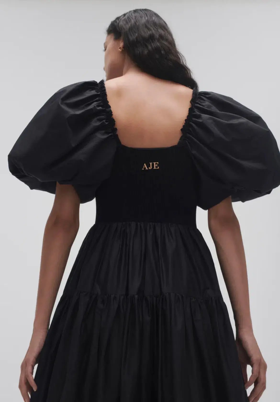 Aje Casa Puff Sleeve Midi Dress Black Size 8 photo 2