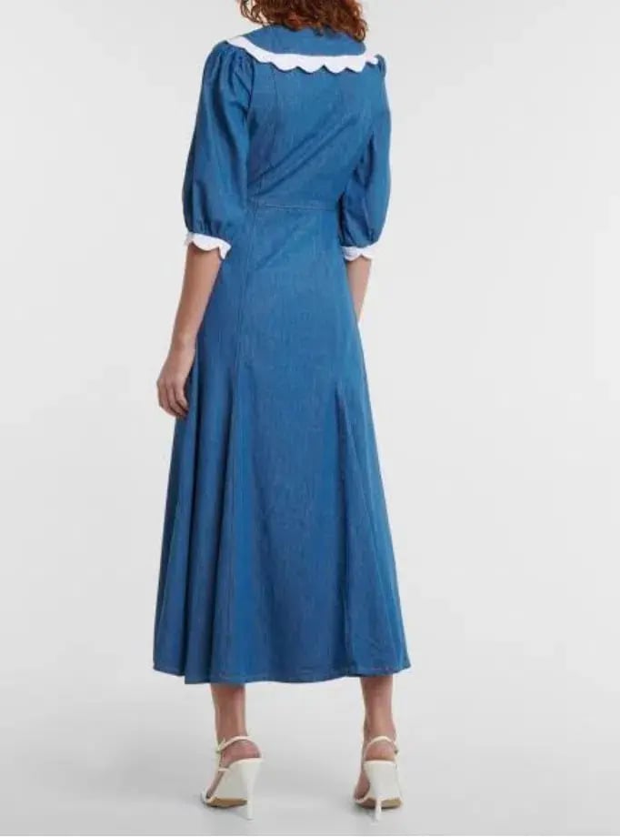 Rixo Ellen Denim Tulip-embroidered Dress Blue Size 6 photo 2