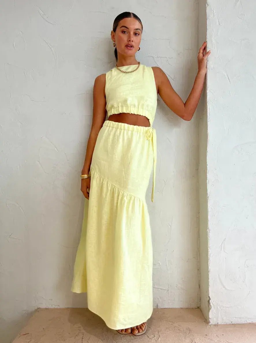 Sir the Label Francesca Asymmetrical Cut Out Dress in Butter Yellow Size 2/AU 10 photo 5