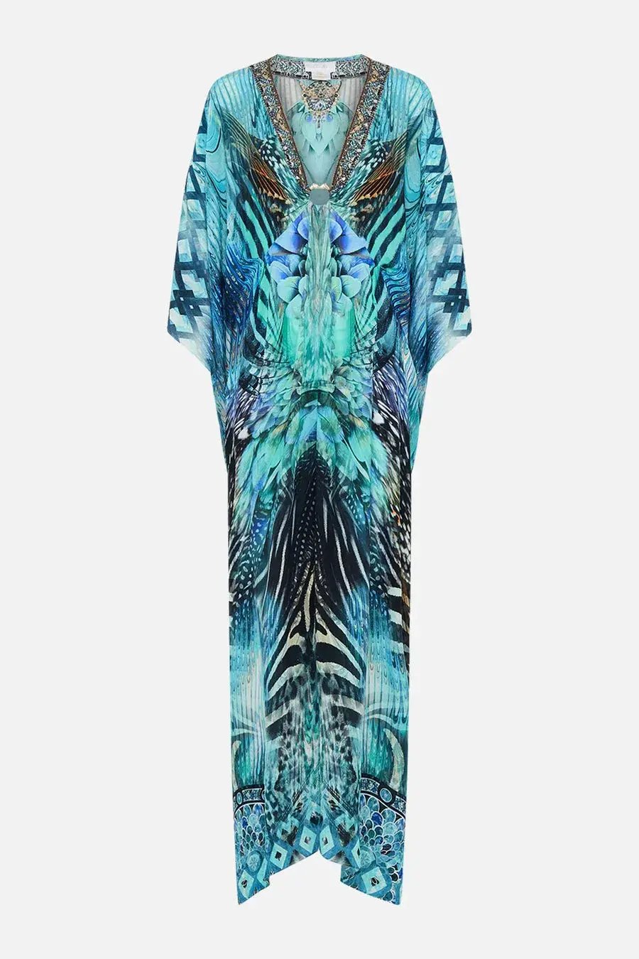 Camilla Azure Allure Split Sleeve Silk Kaftan With Hardware One Size photo 3