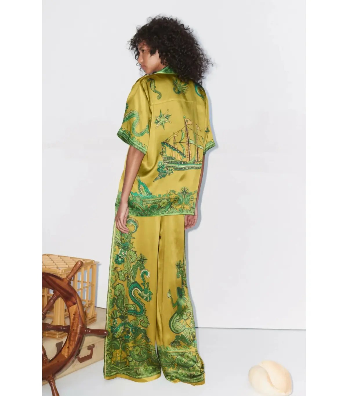 Alemais Solaris Silk Shirt and Pant Set Green Print Size AU 4 photo 2