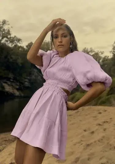 Aje Solitude Lilac Puff Sleeve Cut Out Dress Size 14 photo 5