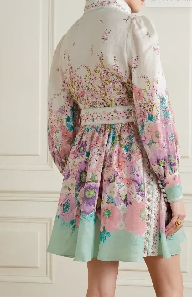Zimmermann Jude Belted Floral-Print Linen Mini Dress Floral Size 3/AUS 14 photo 3
