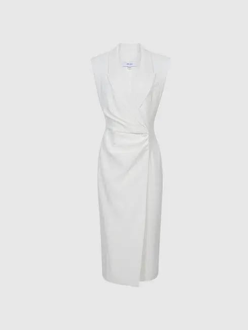 Reiss Cecile Tuxedo Midi Dress White Size AU 8 photo 4