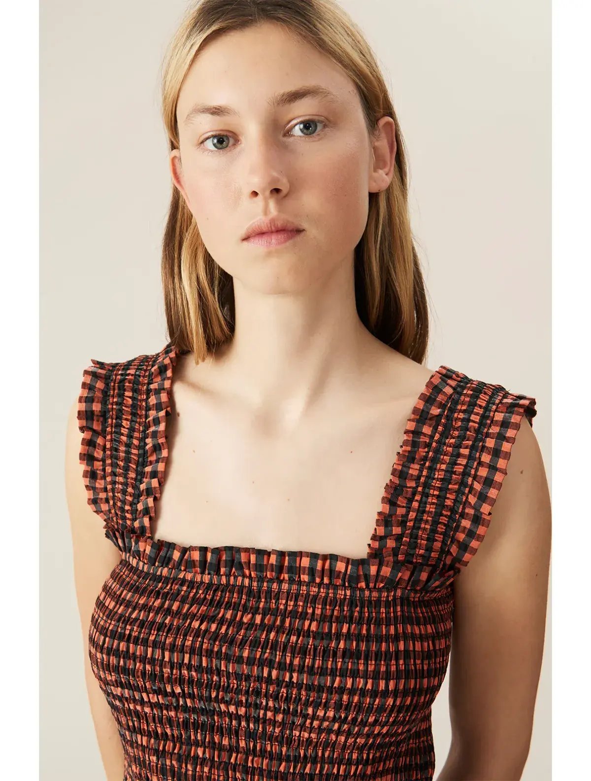 Ganni Seersucker Check Maxi Dress Print Size 6 photo 3