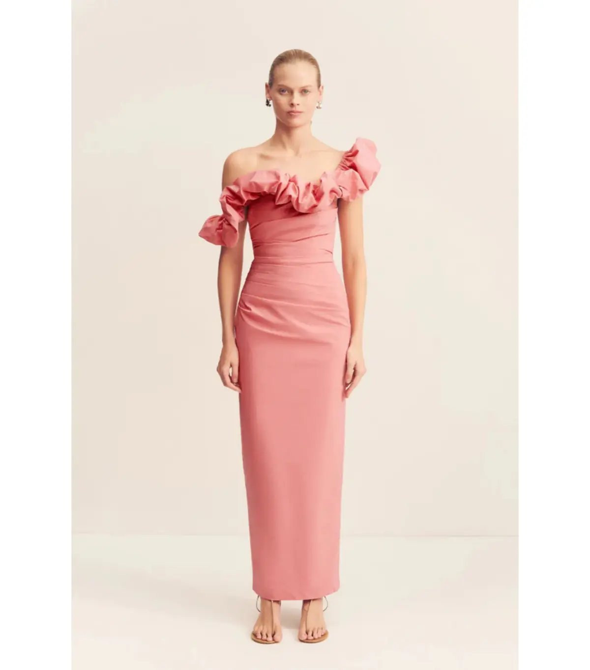 Shona Joy Campbell Ruffle Draped Maxi Dress in Bubblegum Size AU 10 photo 2