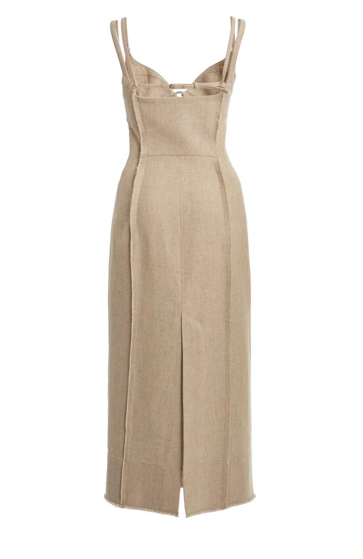 Jacquemus Valerie Woven Midi Dress Beige Size 8 photo 3