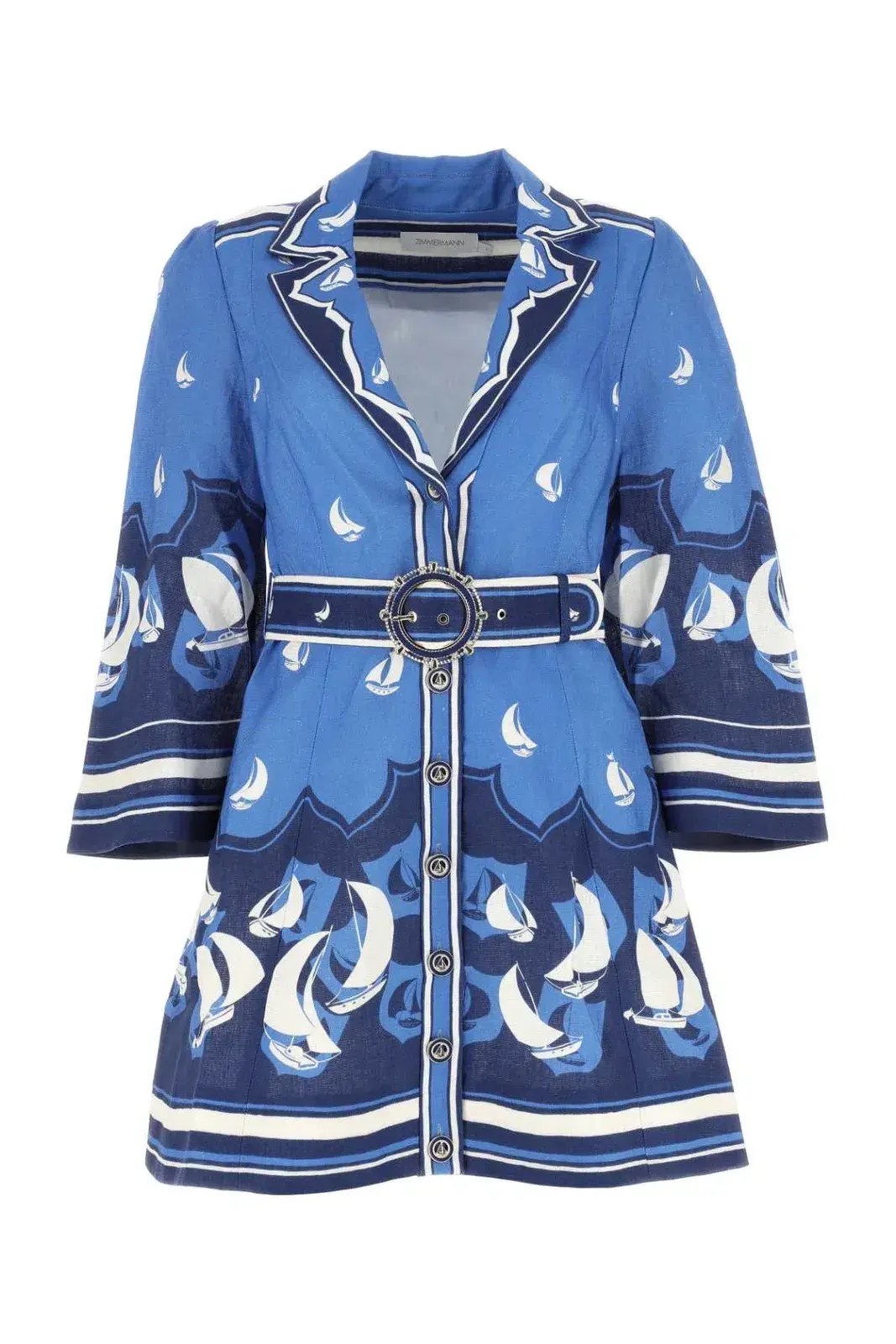 Zimmermann High Tide Mini Shirtdress Blue Sailboats Size 0/AU 8 photo 3