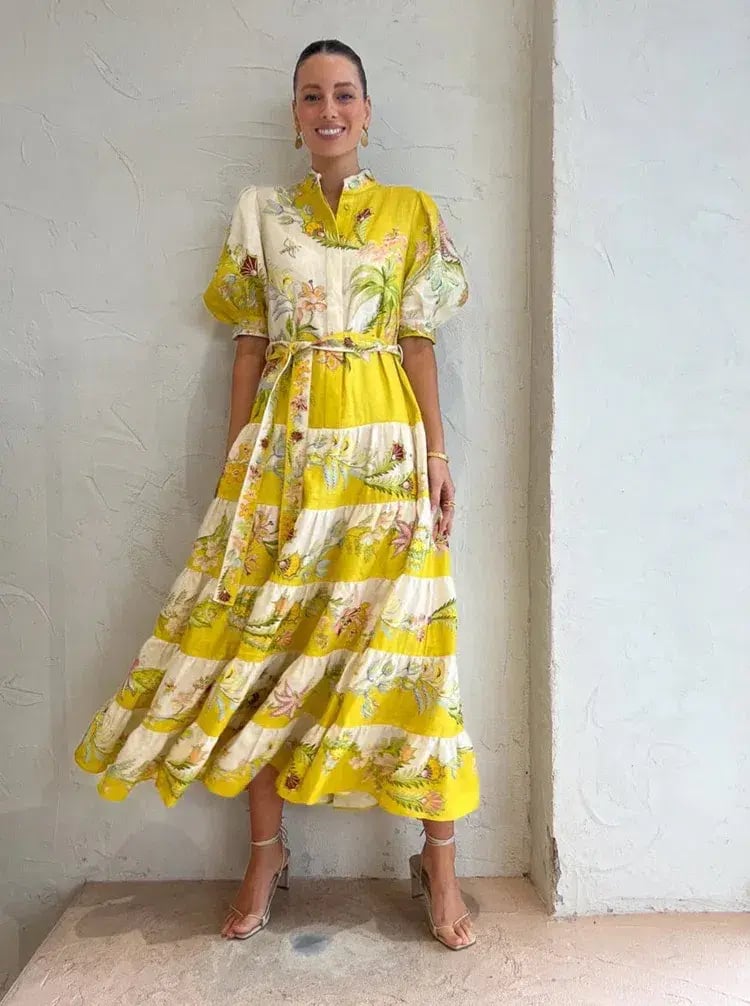 Alemais Ira Tiered Midi Dress Lemon/Cream Size AU 10 photo 6