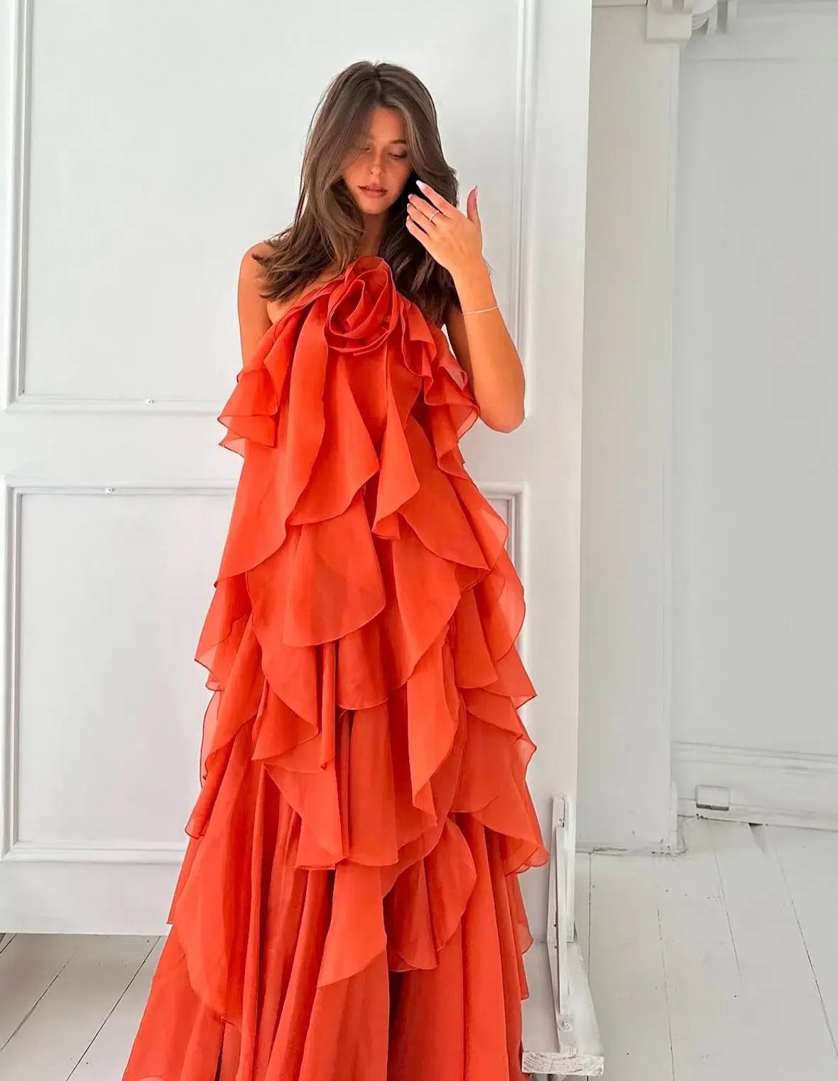 Aje Pandorea Layered Maxi Dress Coral Clay Size 10 photo 2
