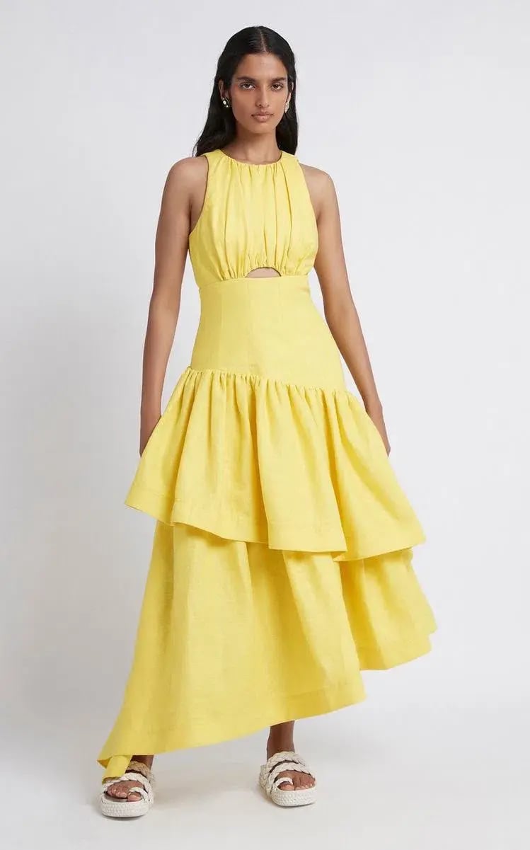 Aje Caliente Cutout Tiered Dress Daisy Yellow Size 12 photo 2
