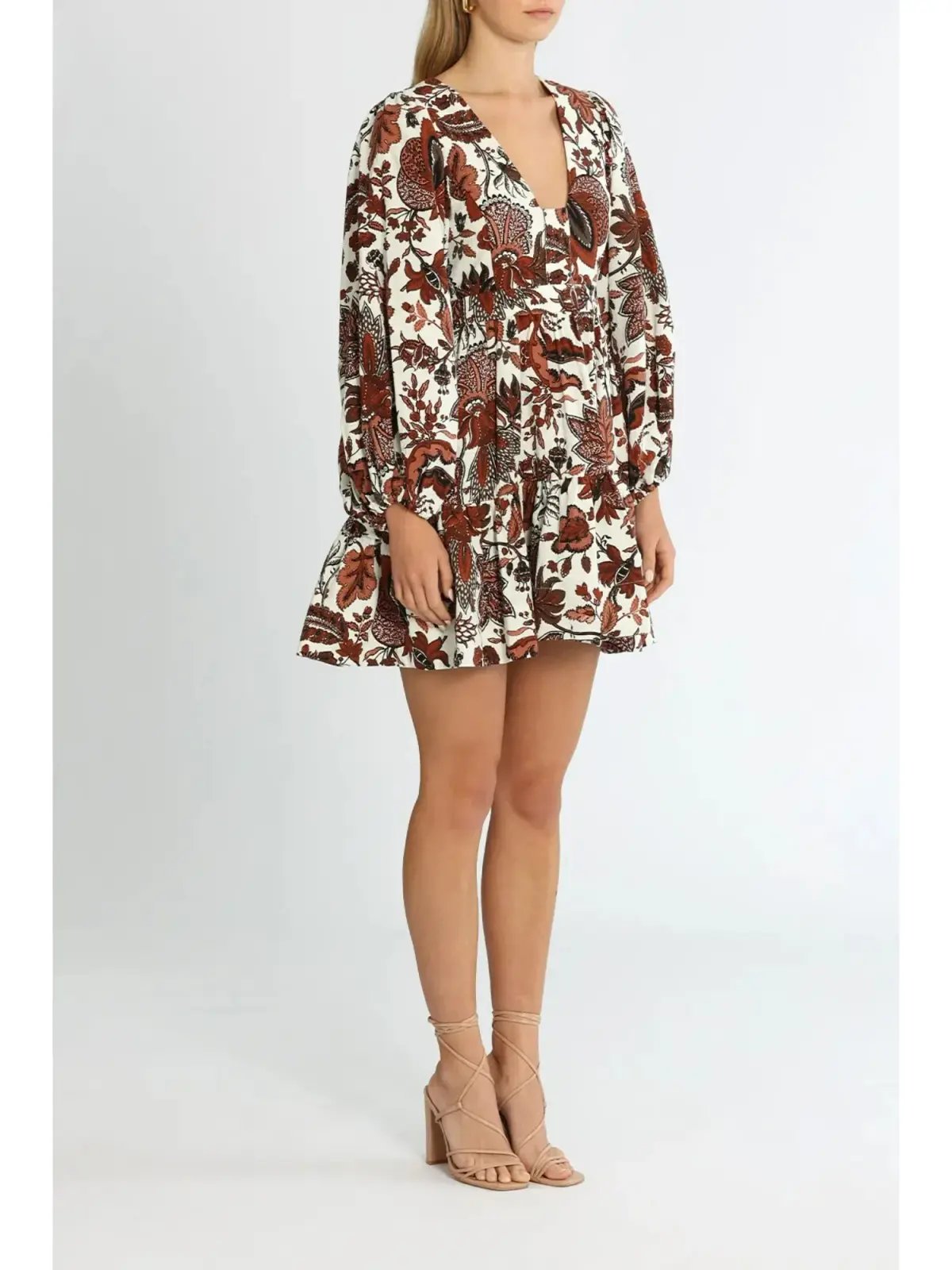 Shona Joy Catalina Plunged Balloon Sleeve Mini Dress in Multi Size AU 8 photo 2