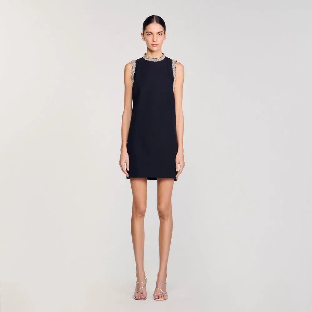Sandro Rhinestone Embellished Mini Dress Black Size AU 12 photo 2