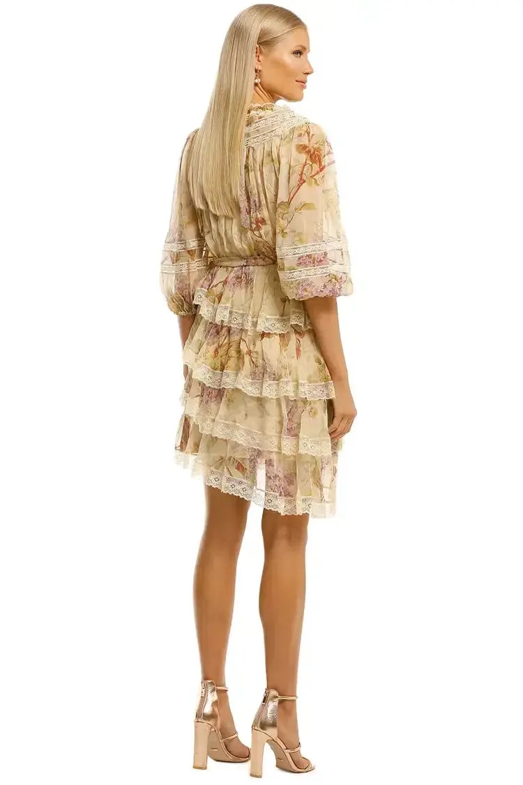 Zimmermann Sabotage Tiered Lace Mini Dress in Cream Wisteria Size 12 AU photo 3