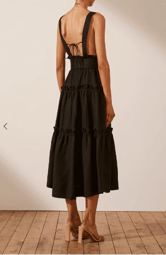 NICOLETTE LINEN TIERED MIDI DRESS - BLACK photo 6