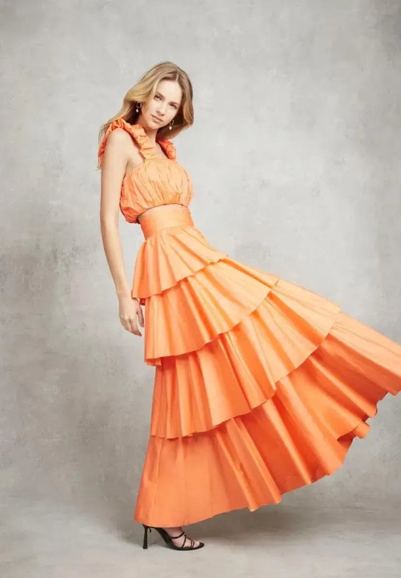 Aje  Medina Ruched Set Mandarin Orange Size 12 photo 5