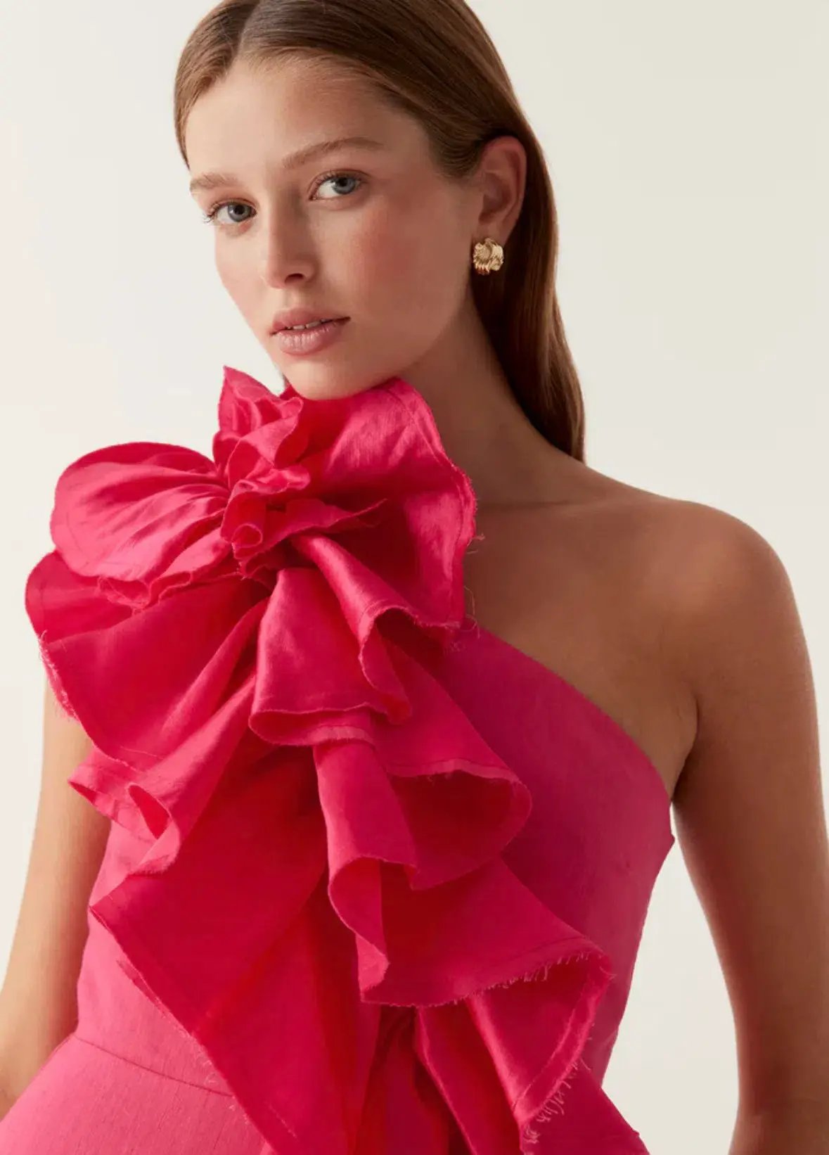 Aje Adelia Ruffle Midi Dress Bougainvillea Red Size 10 photo 4