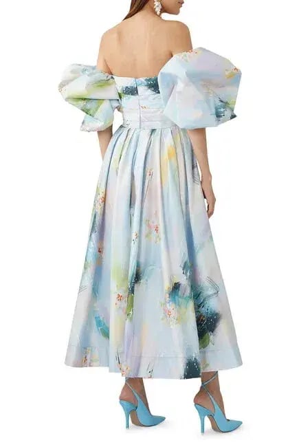 Leo Lin Matilda Puff Sleeve Midi Dress Willow Print Size 14 photo 2