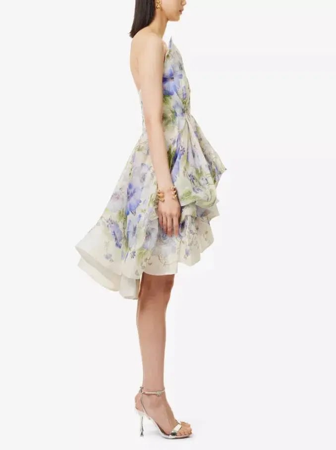 Zimmermann Natura Draped Mini Dress Blue Floral Size 0 / AU 8 photo 6