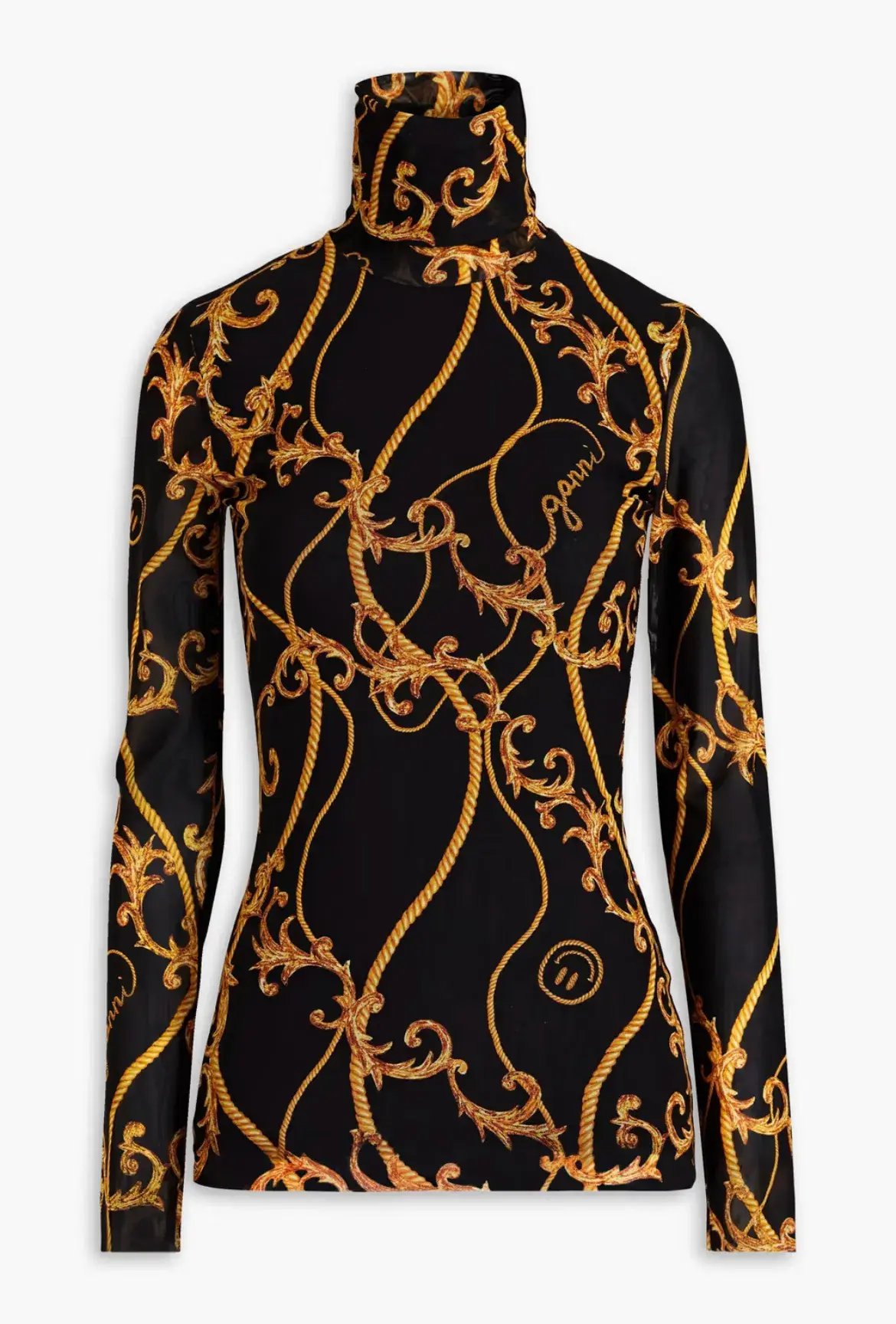 Ganni Printed Mesh Turtleneck Top Size 8 photo 3