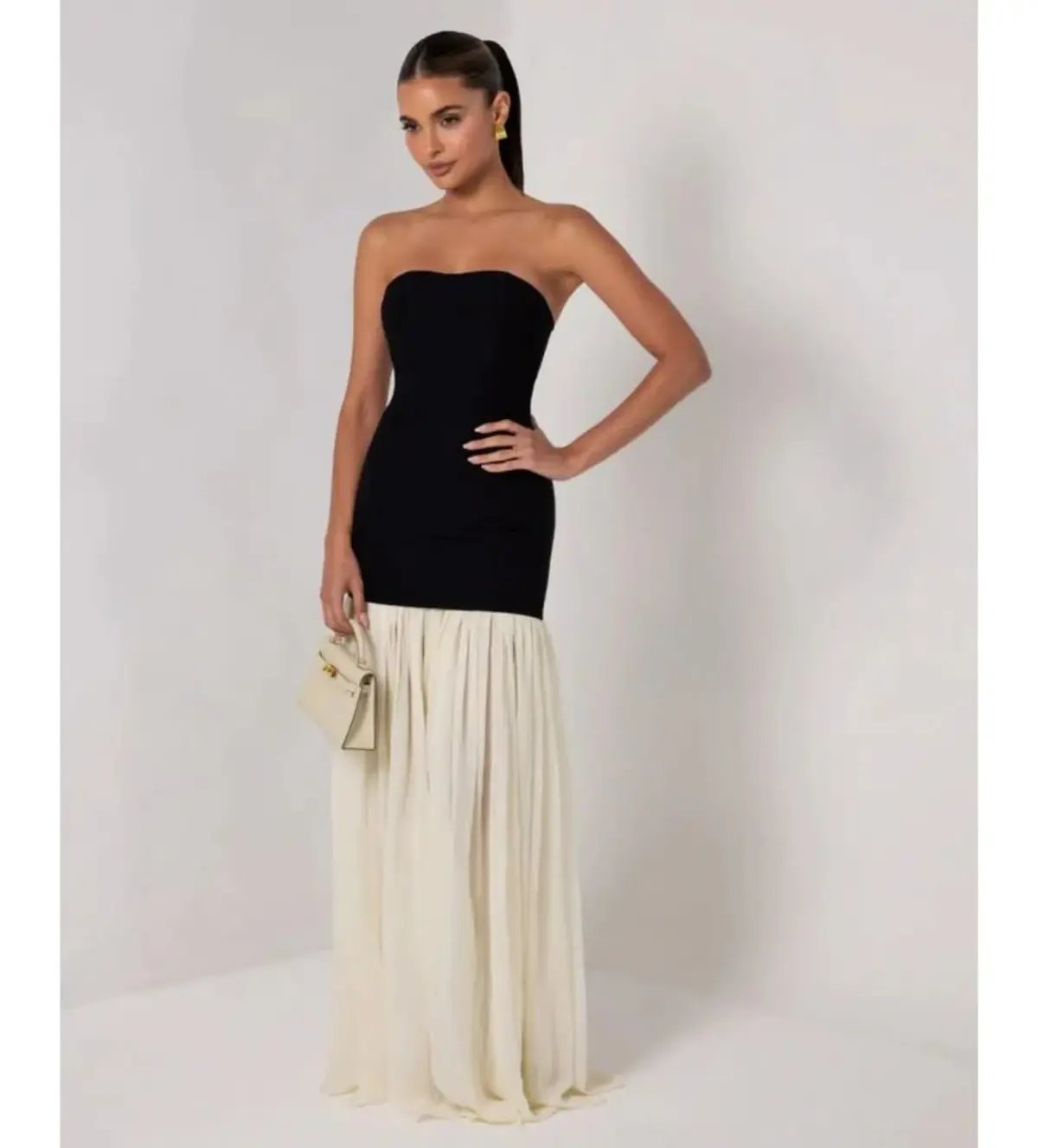Heiress Beverly Hills Black Strapless Cream Chiffon Maxi Dress Multi Size XXS / AU 4 photo 2