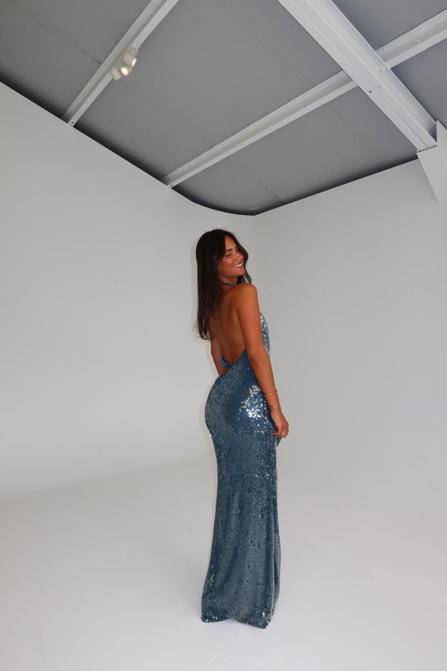 Misha Collection Devon Sequin Gown Teal photo 3