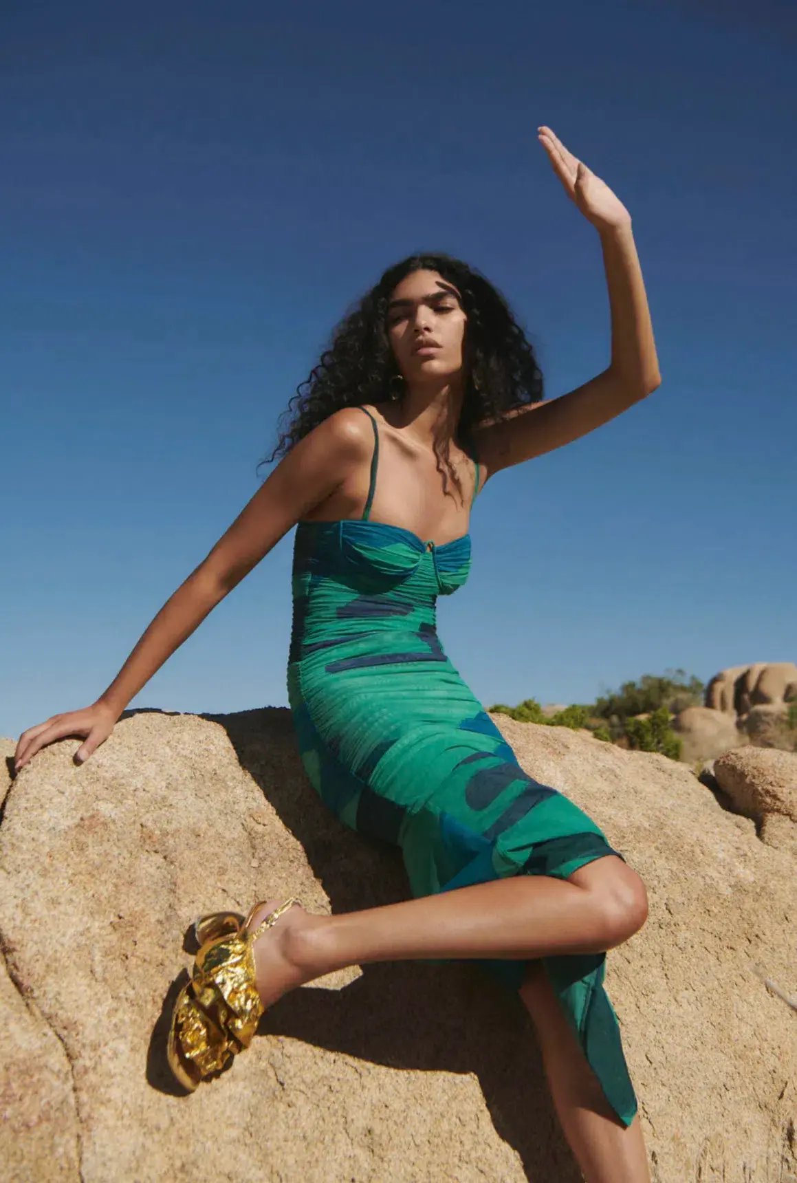 Sir the Label Frankie Gathered Midi Dress Blue/Green Size 0 (AU 6) photo 3