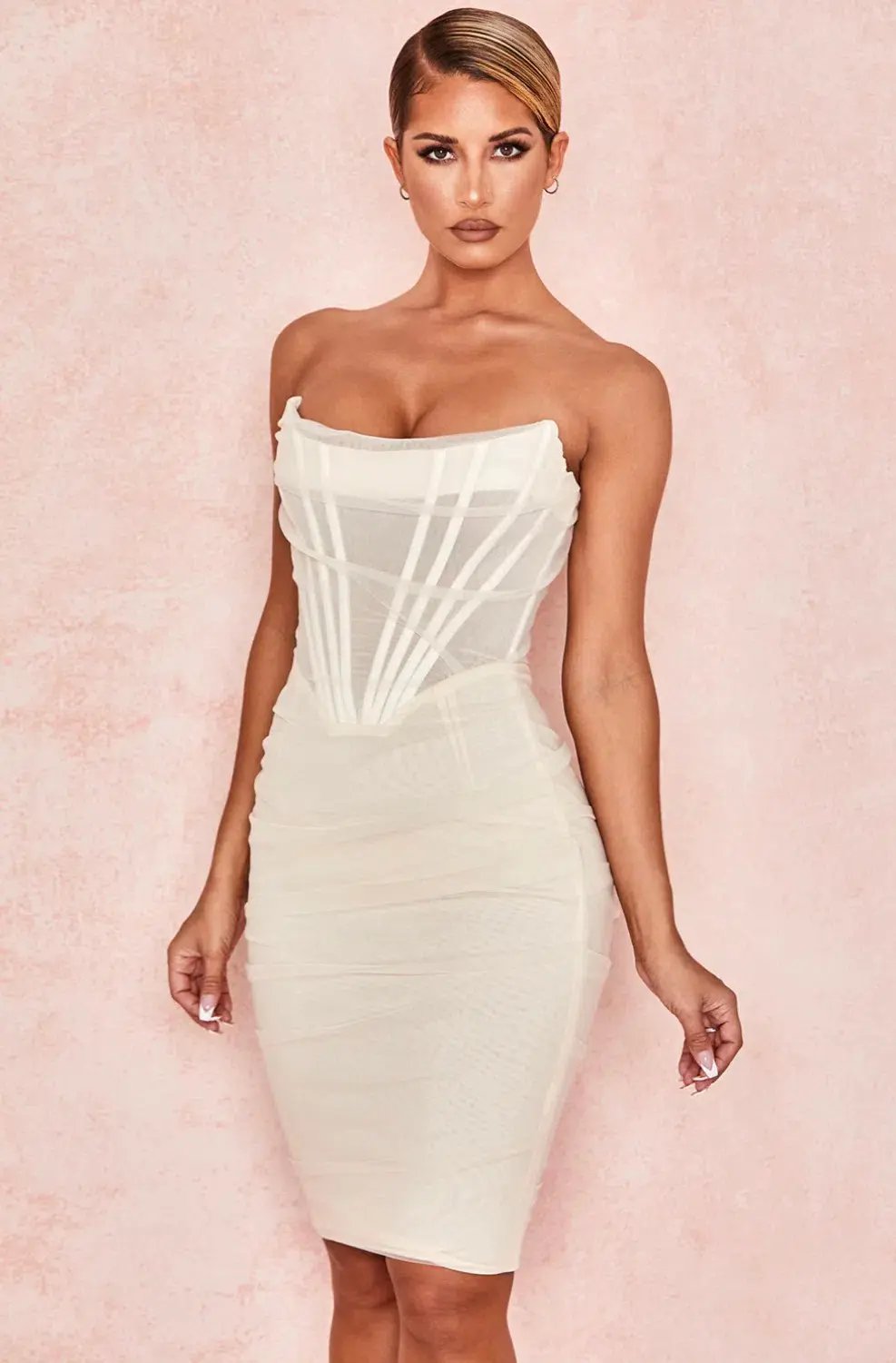 House Of CB Leila Ivory Mesh Strapless Corset Midi Dress White Size S / Au 8 photo 2