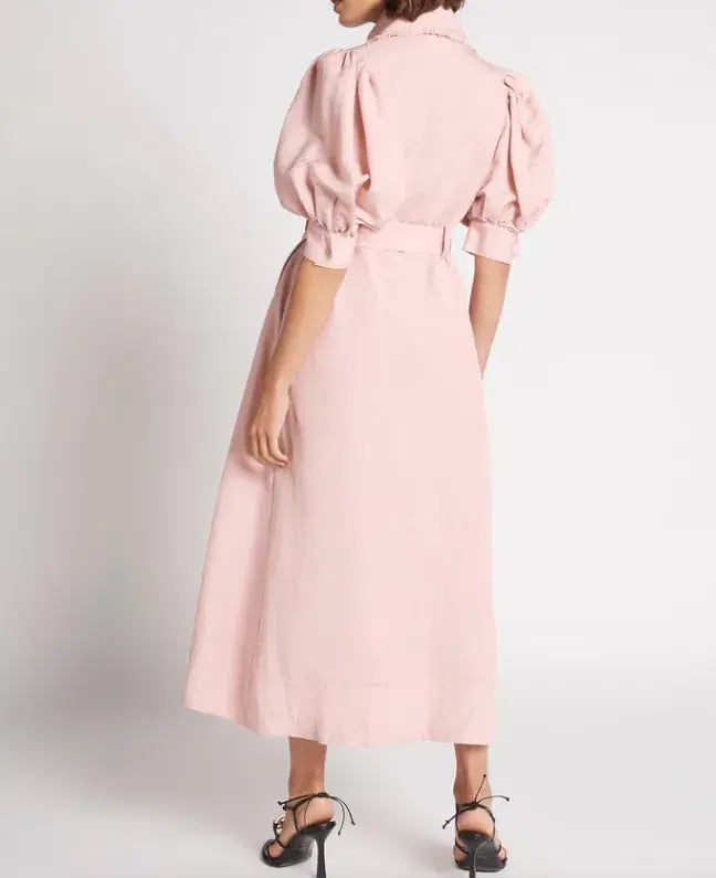 Aje Madeleine Belted Midi Dress Dusty Pink Size 16 photo 2