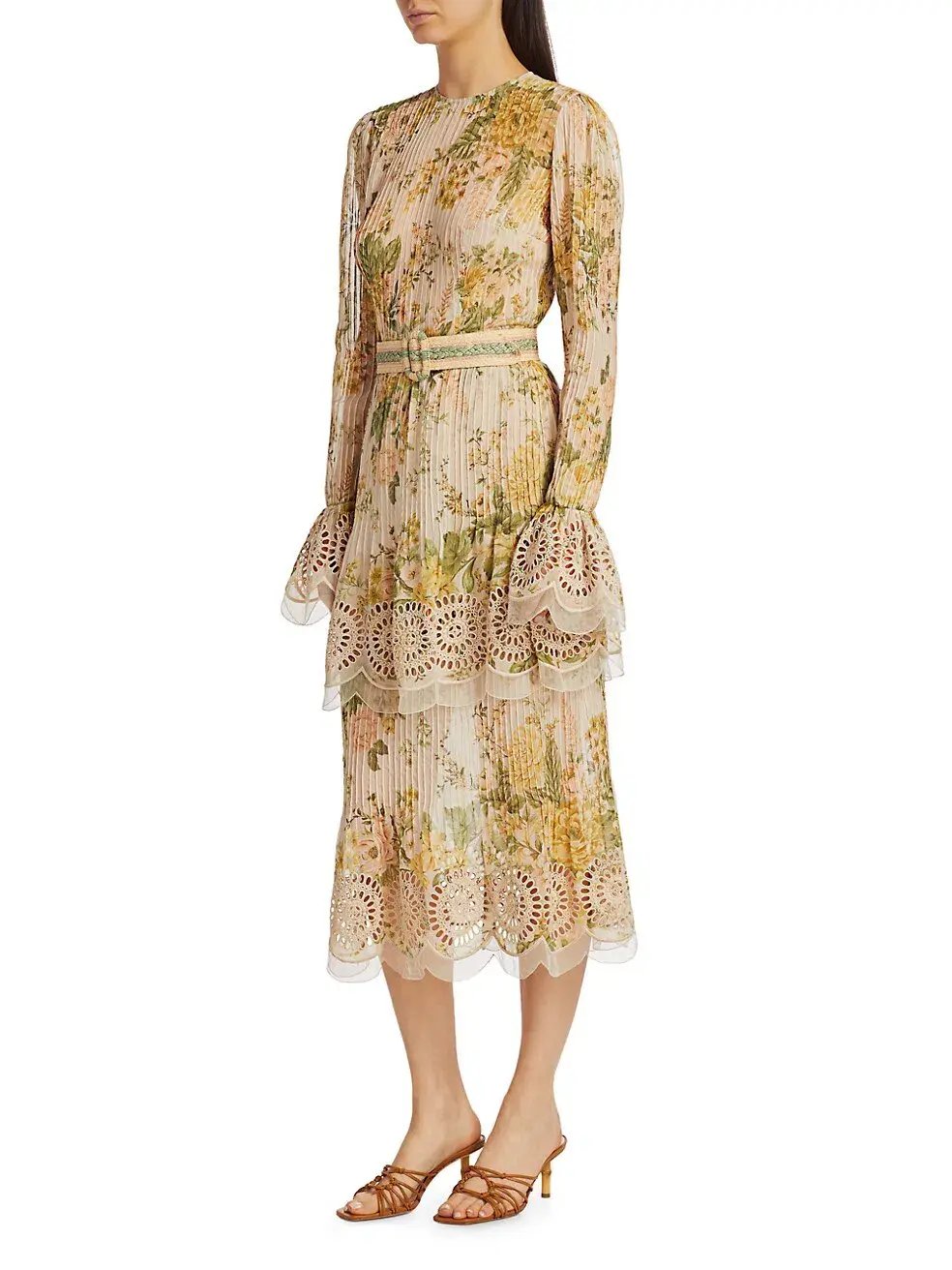 Zimmermann Amelie Pintuck Long Sleeve Midi Dress Floral Size 1 / AU 10 photo 4